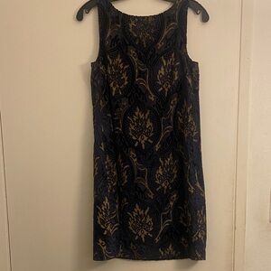 Ann Taylor LOFT Navy and Gold Burnout Velvet Tank Shift Dress